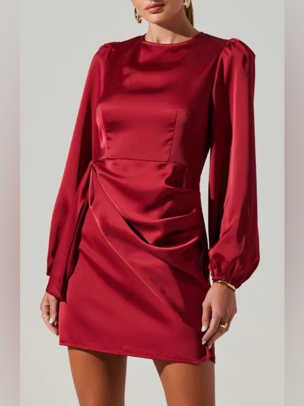 Astr Long Sleeve Draped Satin Minidress Size XS Nwot